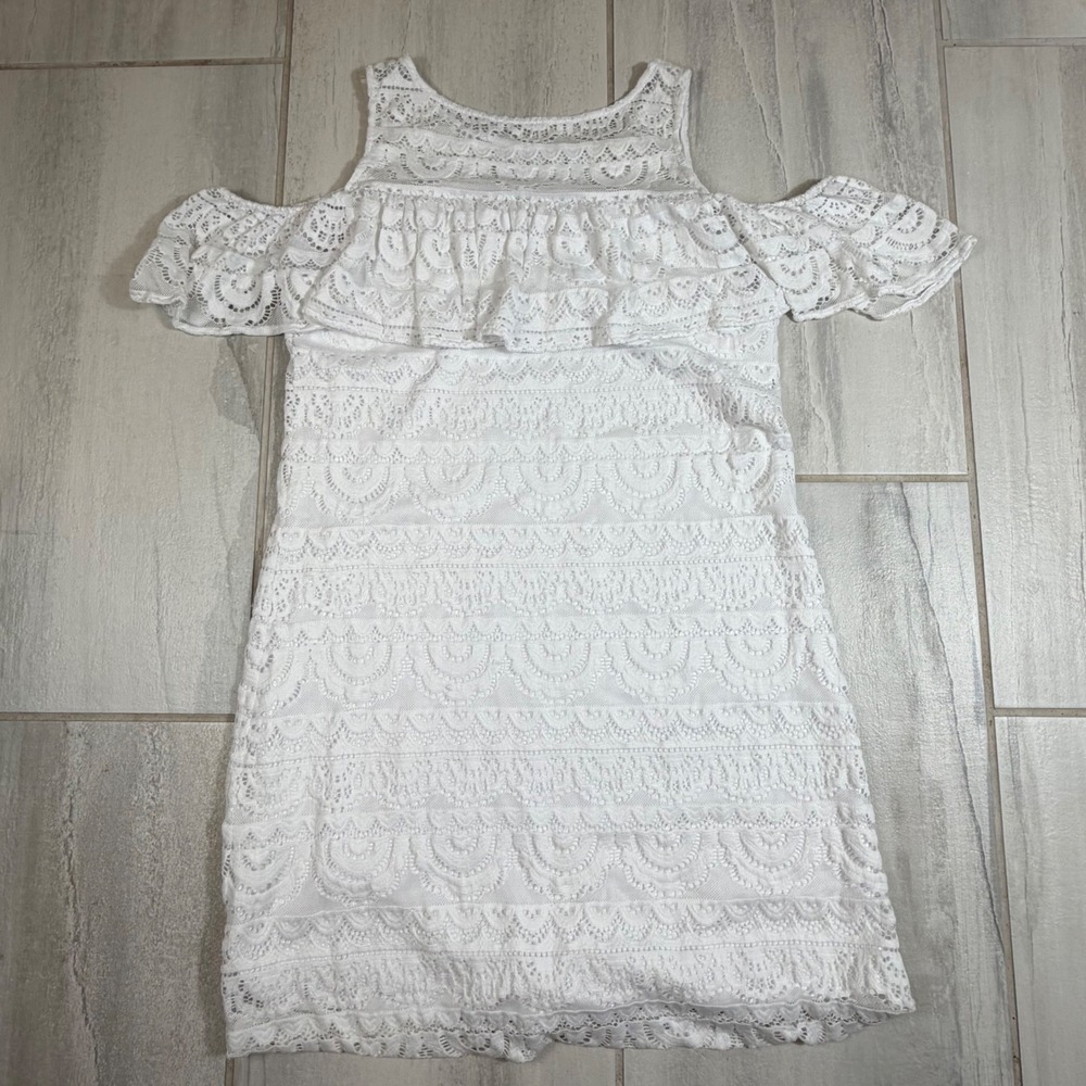 Lilly Pulitzer White Lace Cold Shoulder Ruffle Shift Dress Womens Medium